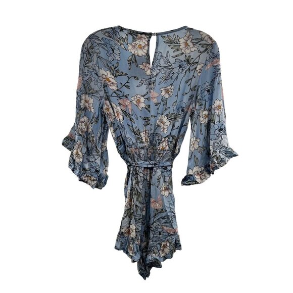 KORi Women's Floral Romper 3/4 Sleeve Blue/Multi Belted Size Small New - Picture 7 of 9